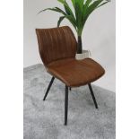 Alfa Ribbed Dining Chair Vegan Leather Tan Striped Quilted Upholstery Gives A Luxury Finish To These