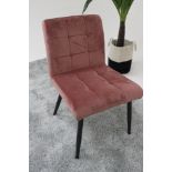 Barca Dining Chair Pink Velvet Cushioned And Tufted Upholstery Four Round And Tapered Metal Legs And