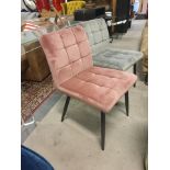 Barca Dining Chair Pink Velvet Cushioned And Tufted Upholstery Four Round And Tapered Metal Legs And