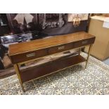 Starbay Campaign Furniture Acacia Walnut Console Table With Brass Trim And Brass Legs 3 Drawers With