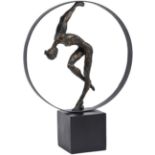 Antique Bronze Female Gymnast In Hoop Sculpture Contemporary Roughly Textured Sculpture Of A