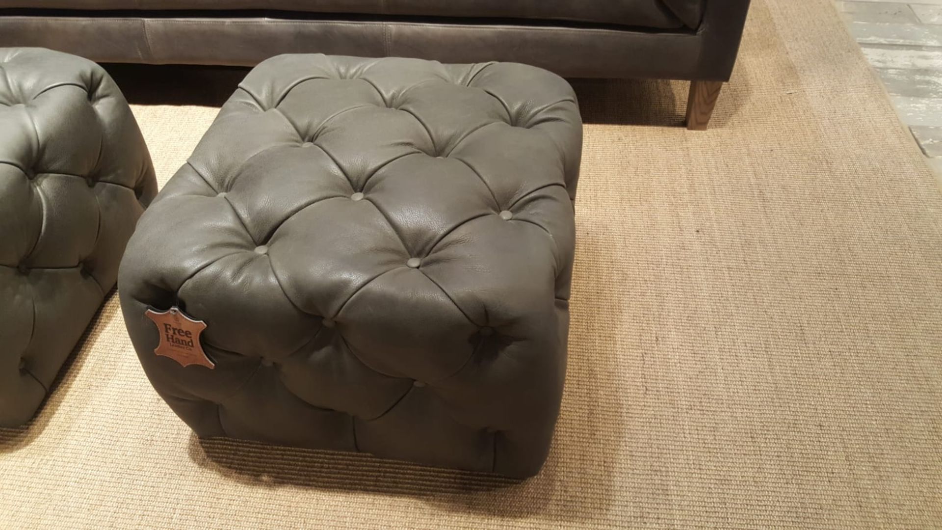 Tuft Footstool 100% Aniline Pewter Leather The Tuft Is A Classic Yet Comfortable Buttoned Stool,