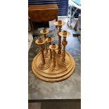 Candle Stick Set Natural Oak Set Of Six Single Candlesticks ( Variable Heights Turned In Oak And