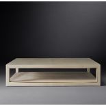 Cela Cream White Shagreen 67 Rectangular Coffee Table Crafted Of Shagreen Embossed Leather With