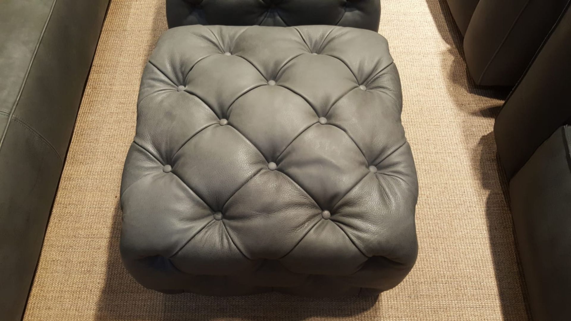 Tuft Footstool 100% Aniline Graphite Leather The Tuft Is A Classic Yet Comfortable Buttoned Stool,