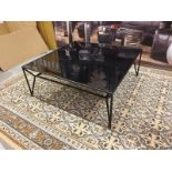 Ashkelly Coffee Table Black Metal Frame With Black Glass Top Brass Inlay With Low Shelf The Contrast