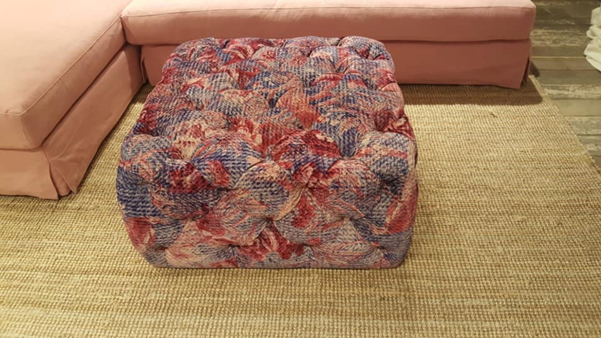 Tuft Square Footstool Pandemonium Velvet Pink The Tuft Is A Classic Yet Comfortable Buttoned