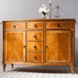 Spire 6 Drawer 2 Door Sideboard Blonde European walnut with intricate inlays, antiqued hand wax