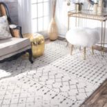 Modern Moroccan Trellis Carpet Cream Area Rug, Grey | 244 x 305 cm