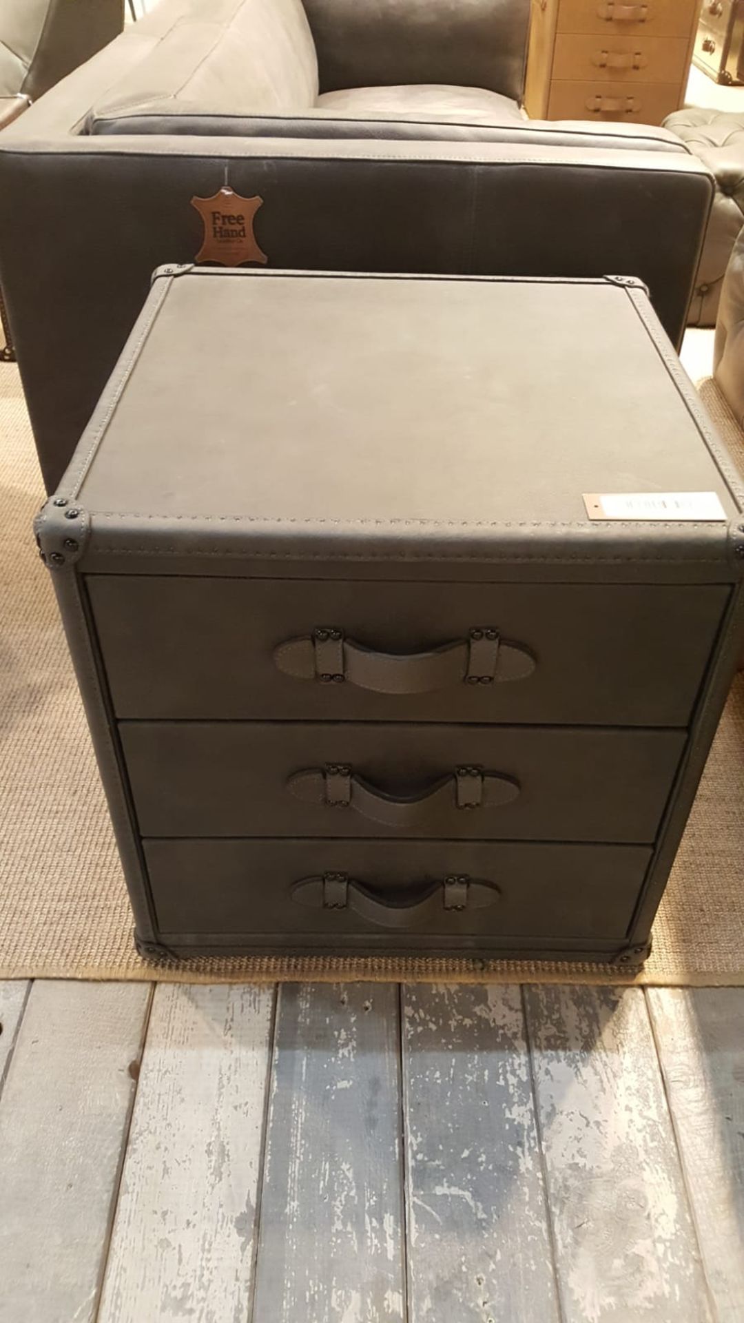 Sherborne Side Table Wrapped In Graphite Leather A Contemporary Take On Classic Steamer Trunk Shapes