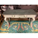 French Grey 2 Drawer Console Table With Distressed Grey Black Wooden Top This Console Table Is