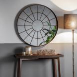 Battersea 1005x1005mm Large round chic industrial window mirror with a bronzed effect metal frame.