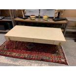 Delilah Coffee Table- Cream Shagreen Coffee Table With Satin Brass Base With Two Drawers Gorgeous