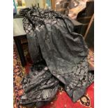 A Pair Of Black Silk Floral Acoustic Cinema Curtains Each Panel Drop 245cm X 310cm Consigned From