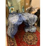 A Pair Of Blue Pattern Silk Curtains With Canopy Each Panel Drop 400cm X 130cm Consigned From A