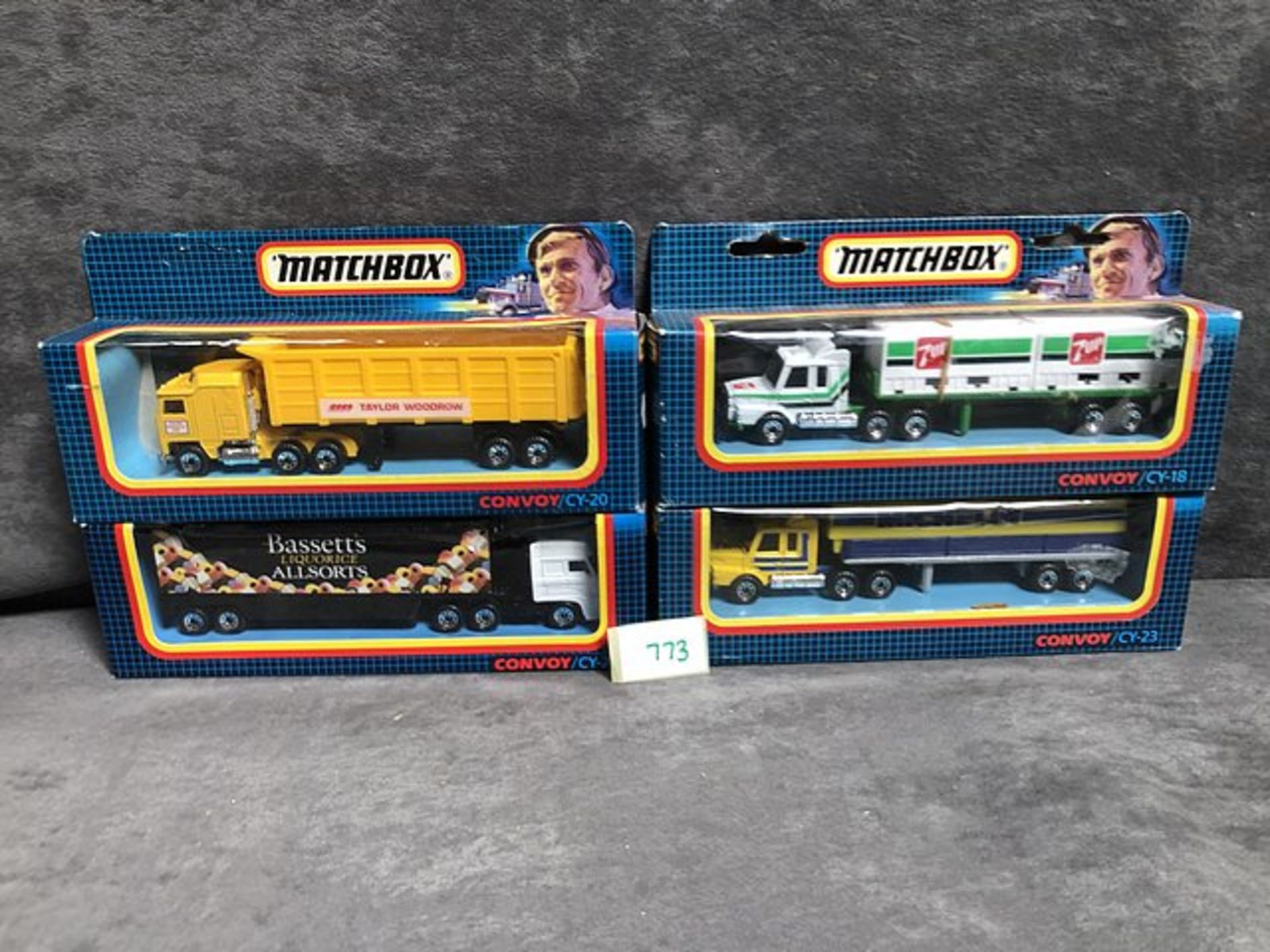 4 x Matchbox Convoy diecast comprising of; #CY -18 7UP Scania Double Container Truck, , #CY -20