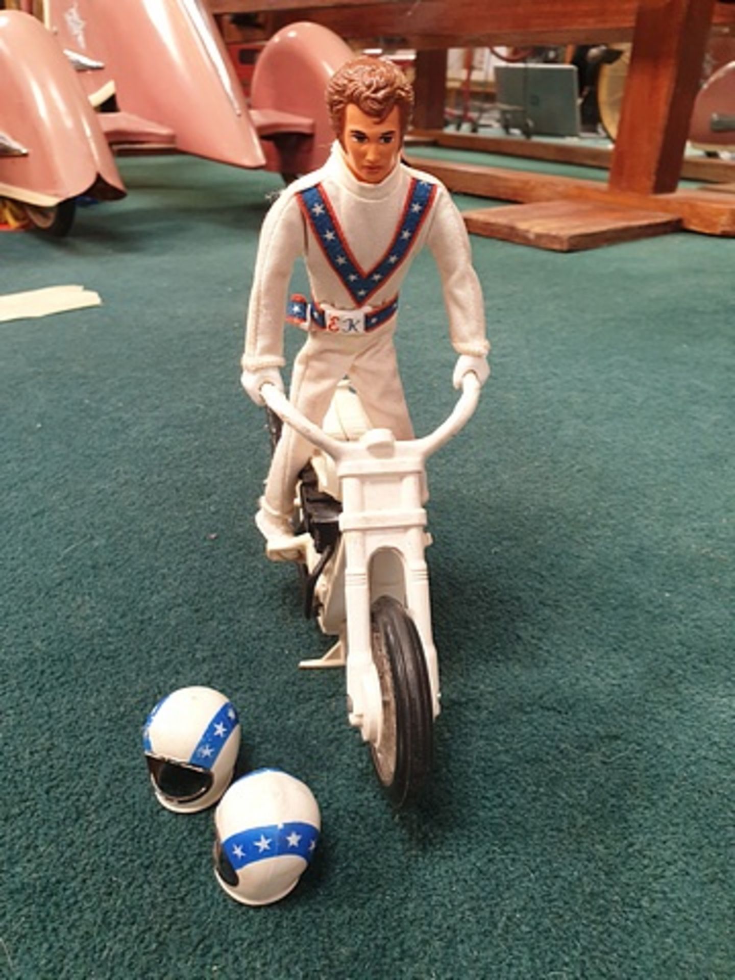 Ideal Toys 1970s Evel Knievel Stunt Cycle Without Wind Up Launcher With Two Spare Helmets - Image 2 of 2