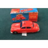LINCOLN INTERNATIONAL 1960s BATTERY OPERATED JAGUAR FIRE CHIEF CAR IN THE ORIGINAL BOX 8 1/2" L