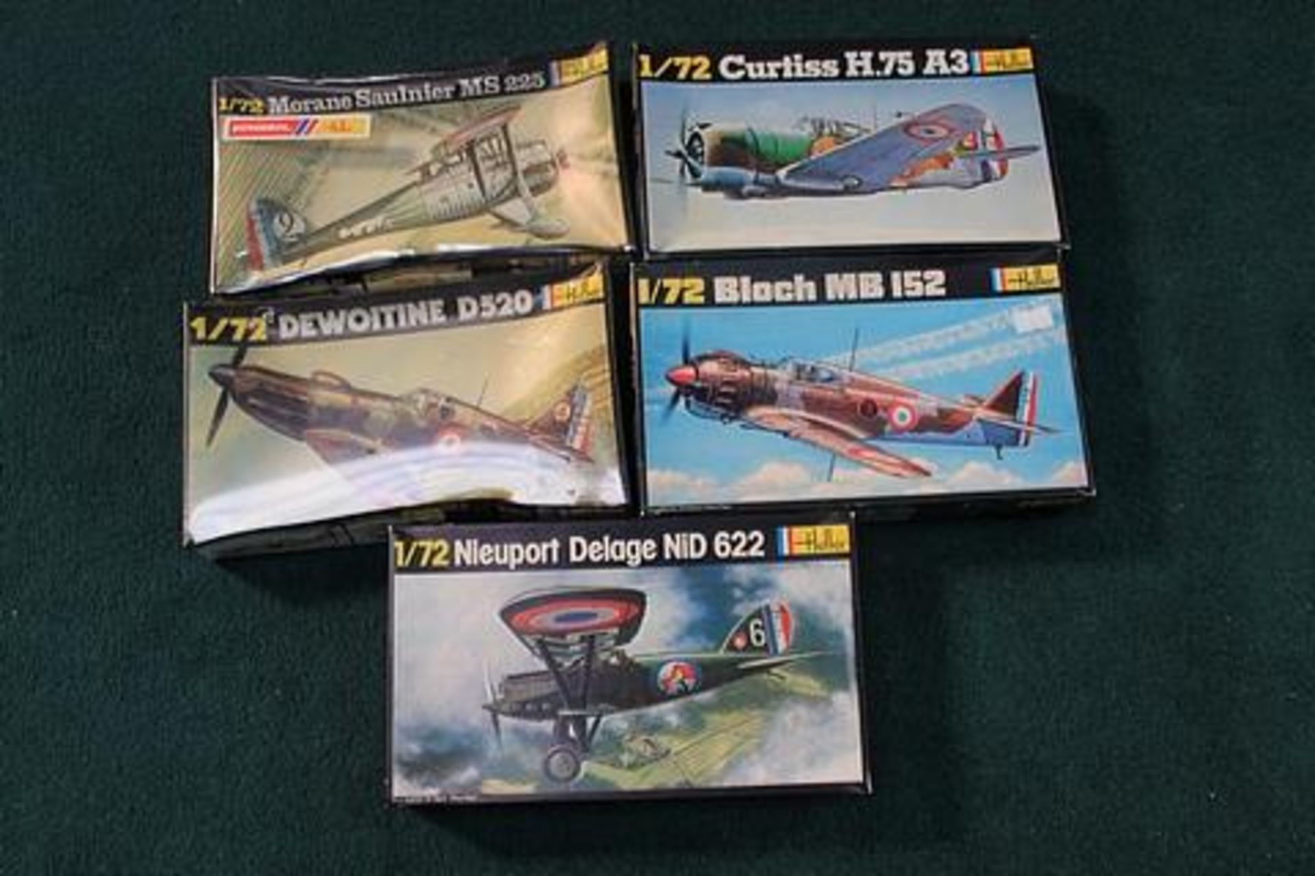 5 X Heller 1/72 Scale Kits Comprising Of #224 Nieuport Delage Nid 622, #226 Morane Saulnier MS