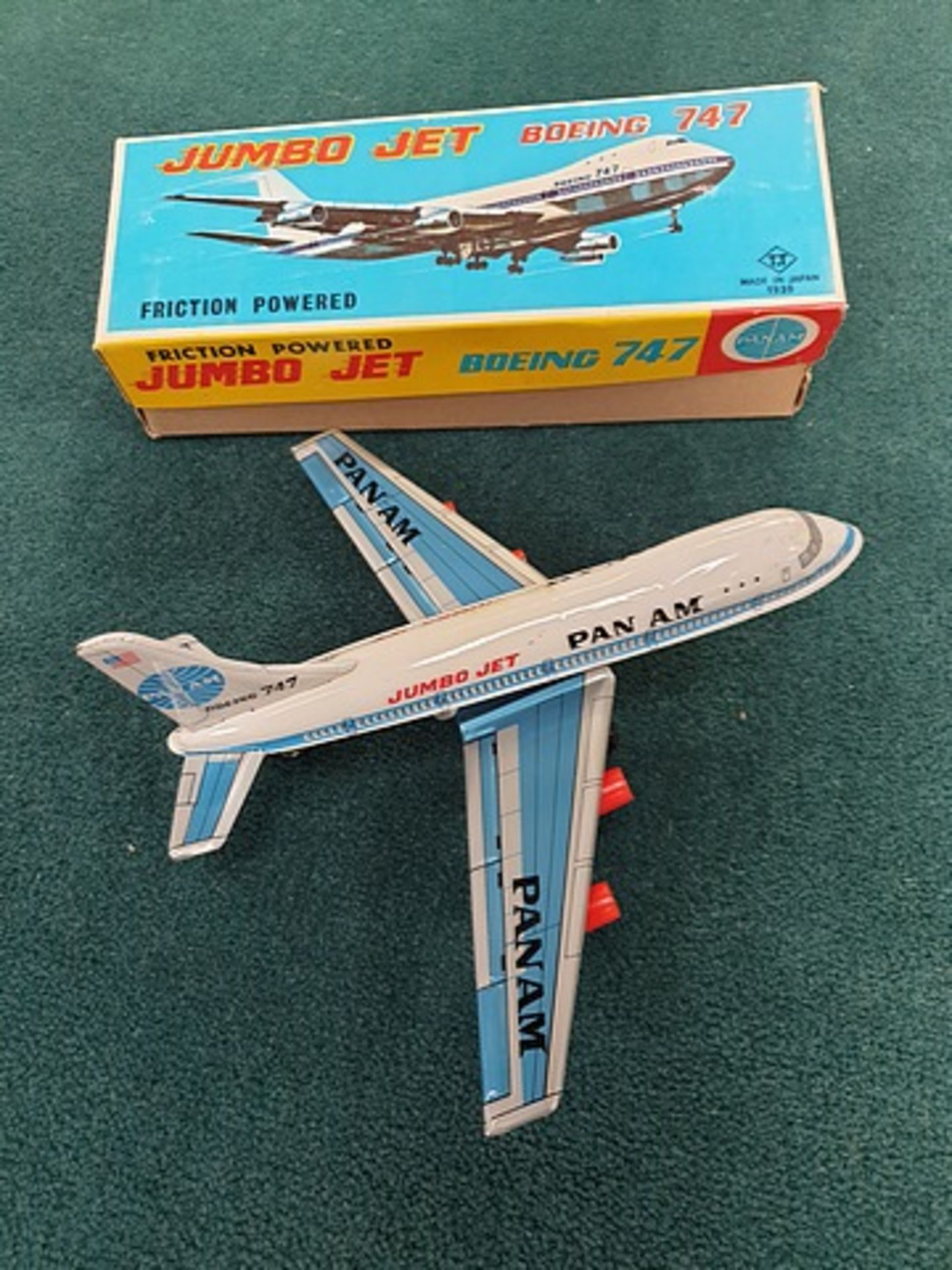 T.T. Toy company (Japan) tin friction powered Pan Am boeing 747 Jumbo Jet airplane complete with - Image 2 of 2