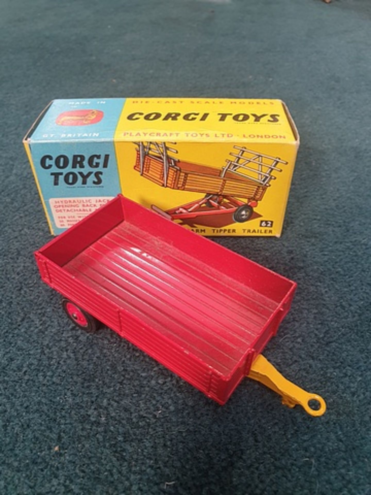Corgi Toys # 62 Farm Tipper Trailer Model in Mint condition in near mint box