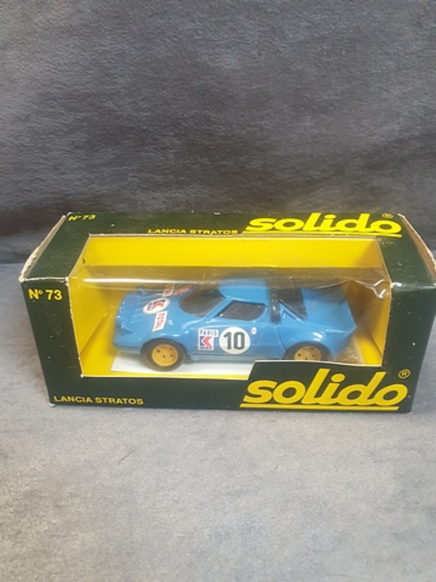 Solido (France) Diecast # 73 Lancia Stratos In Blue With Racing Number 10 Complete With Box