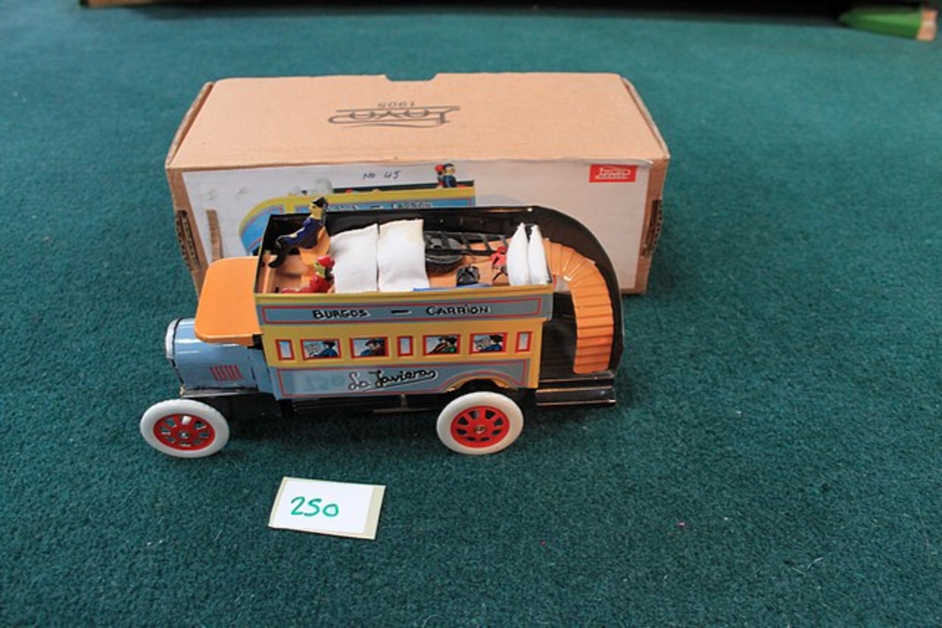 Juguete Jaya (Spain) 1905 Old Style Tin With Wind-Up Key Open Top Bus Complete With Box