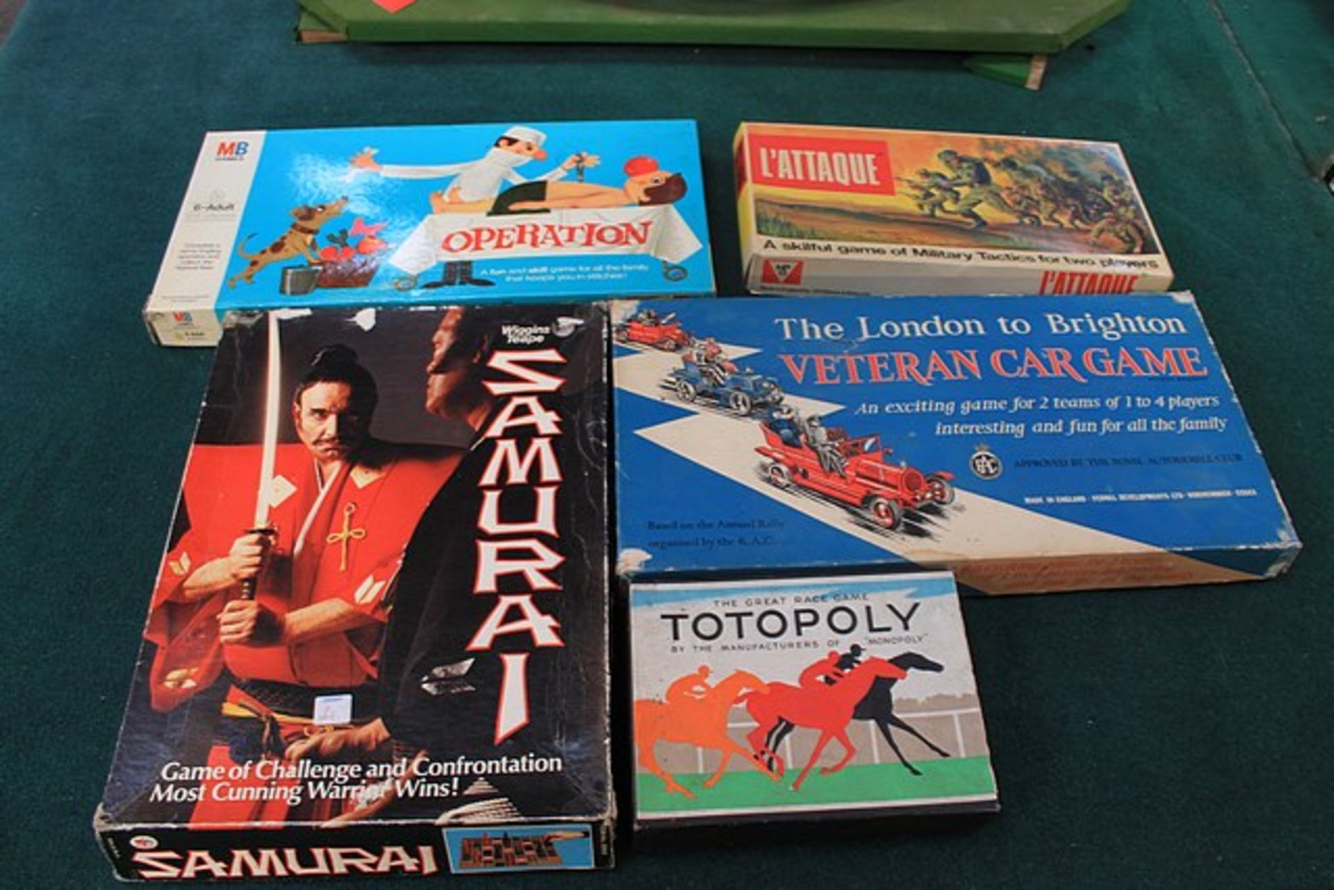 5 x Board Games Totopoly L'attaque Operation Veteran Car Game & Samurai All Boxed