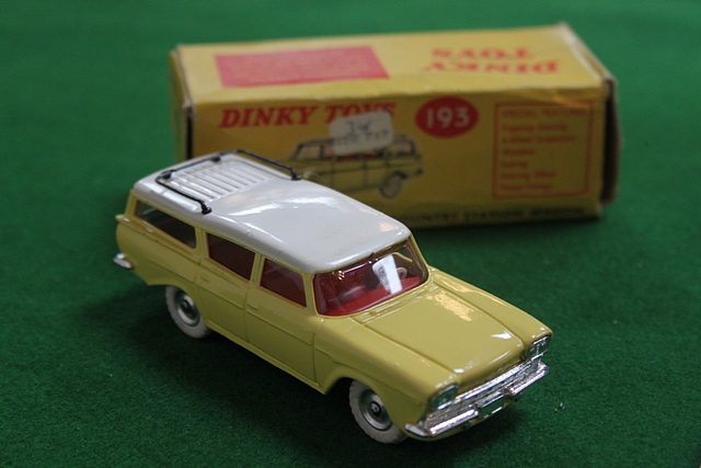 Dinky Toys Diecast #193 Rambler Cross Country Station Wagon In Yellow And White With Red Interior