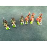 6 X Britains 3 X Axe Wielding Black & Green Knights & 3 X Jousting Gold Knights On Horseback