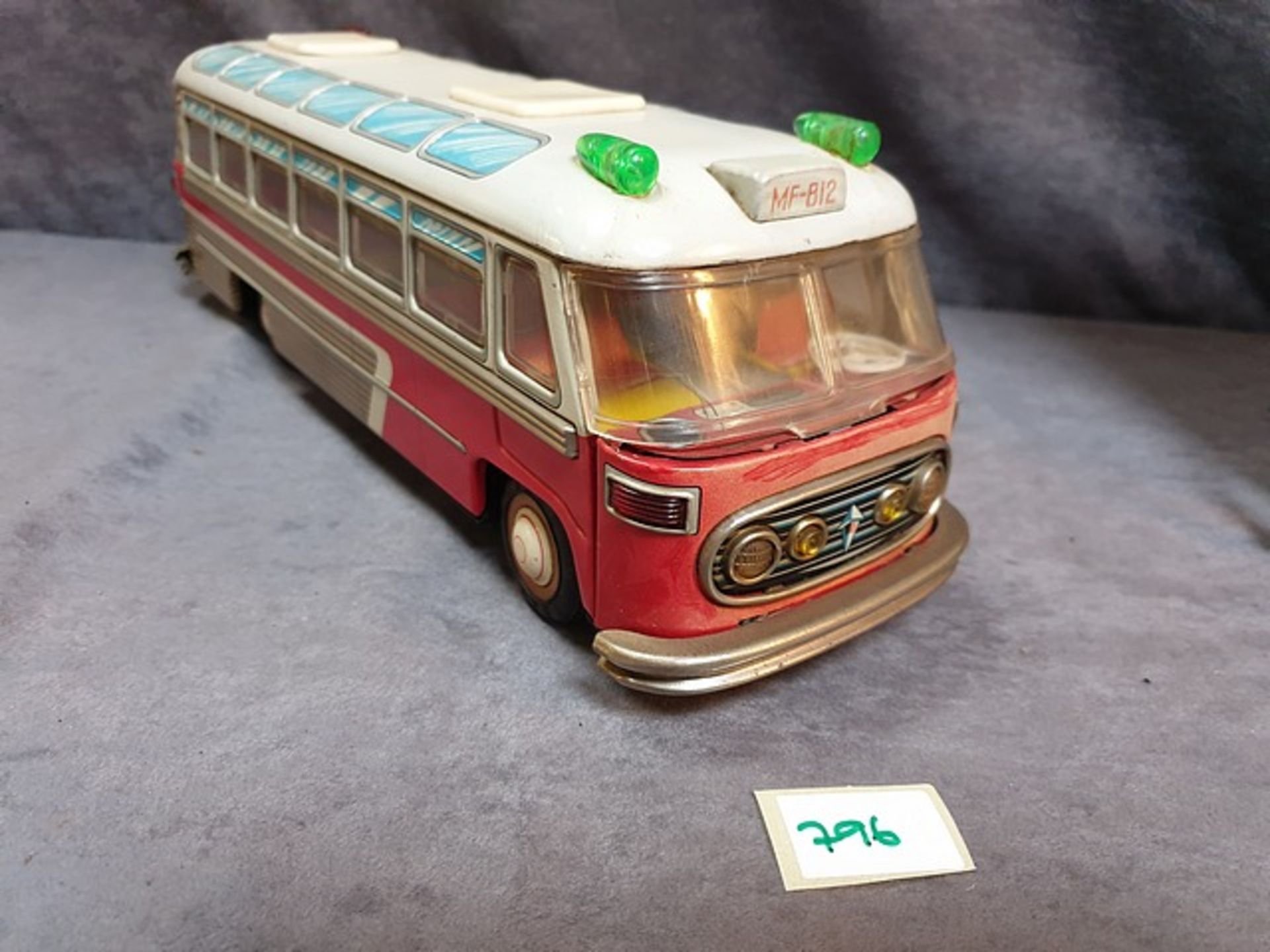 Vintage red china Large friction Shanghai red touring bus MF-812 with siren noise