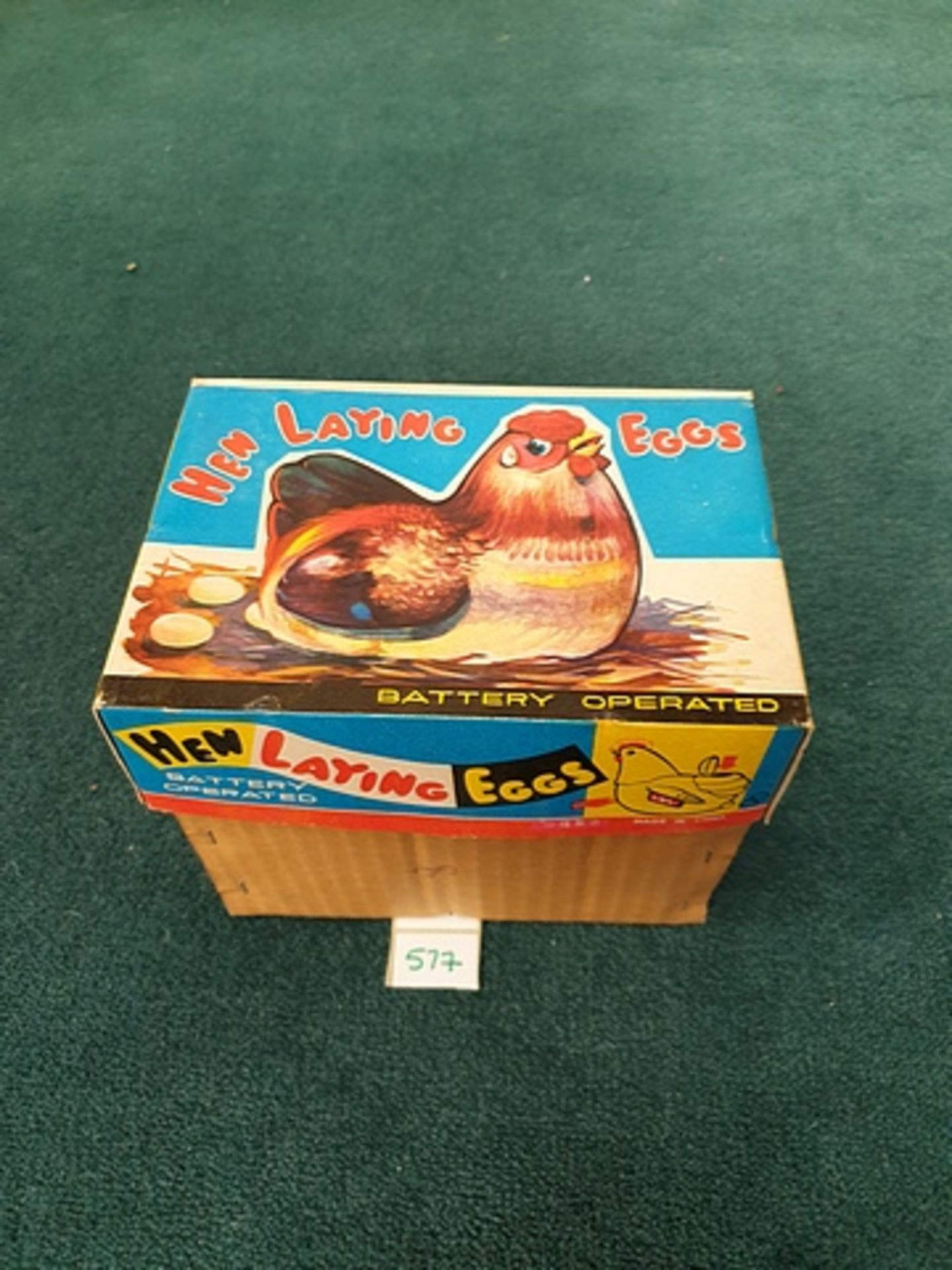 Tin Battery Operated Hen Laying Eggs Complete In Box