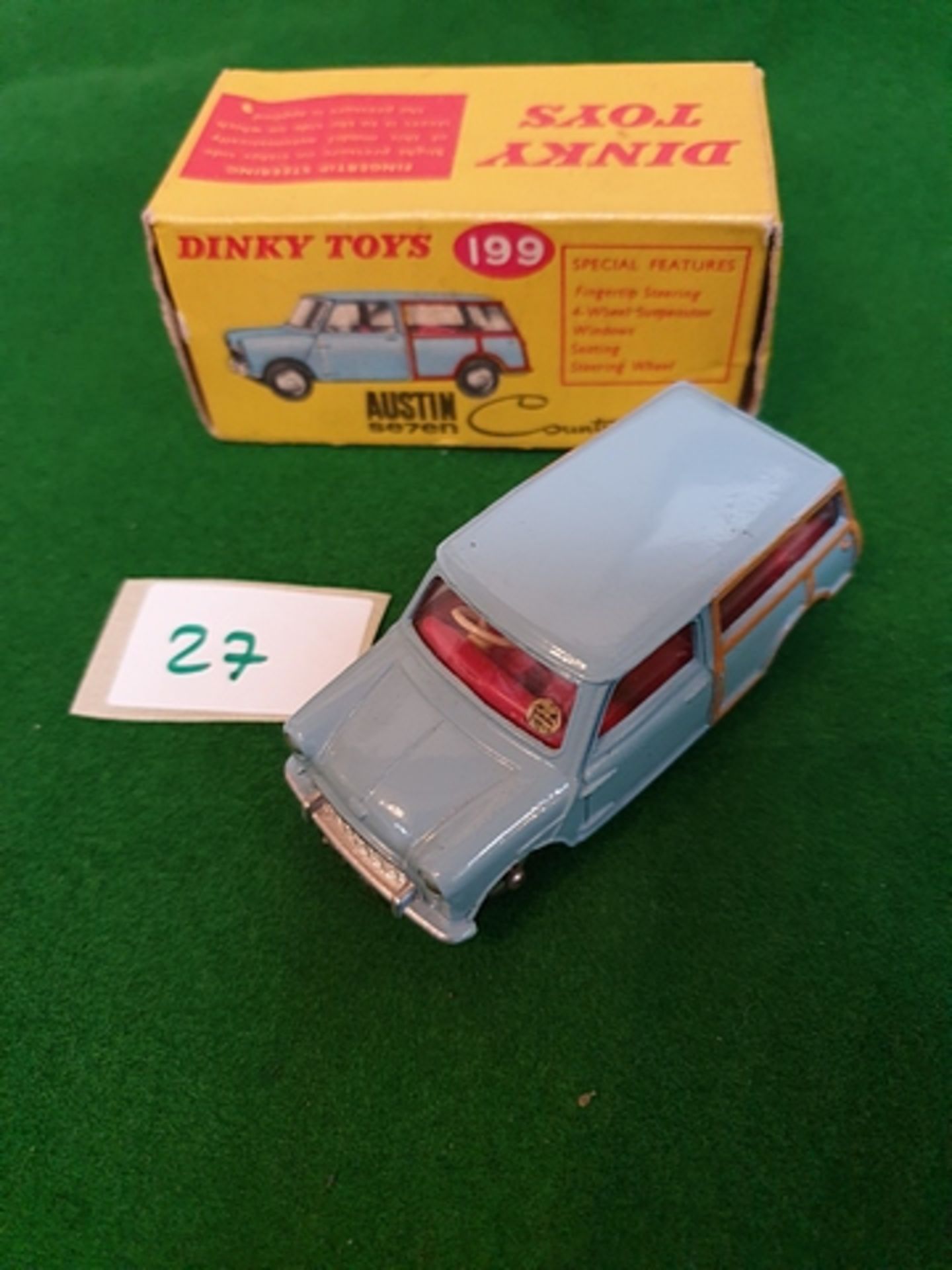 Dinky Toys Diecast number 199 Austin Se7en Countryman in blue with red interior complete with box