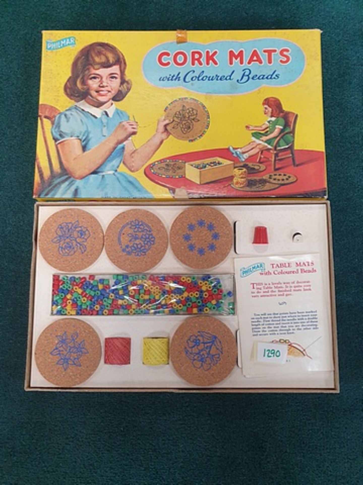 Philmar Cork Mats With Coloured Beads Sewing Set Complete With Box