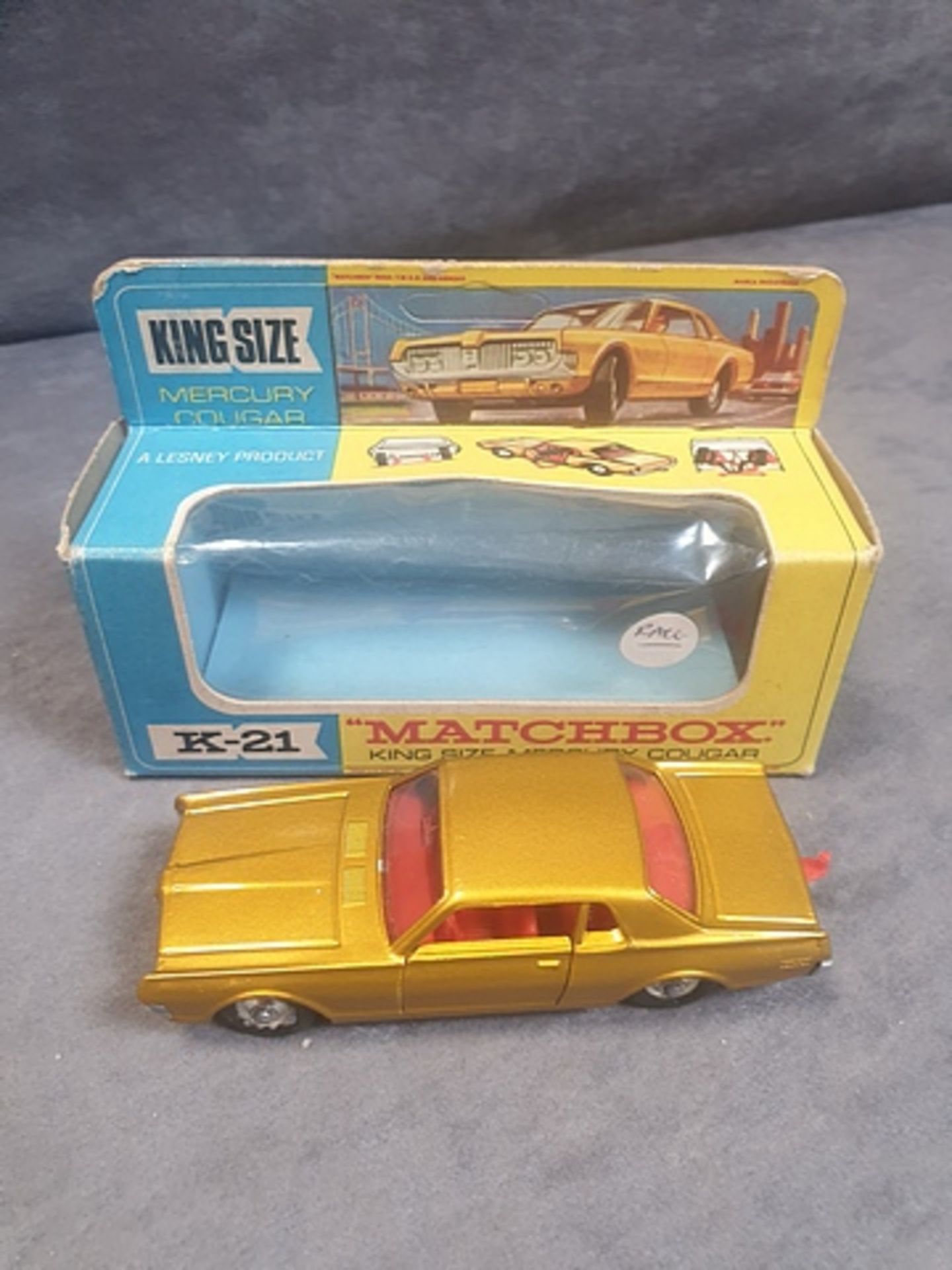 Matchbox Lesney #K-21 King Size Mercury Cougar Model is in Mint condition in mint box