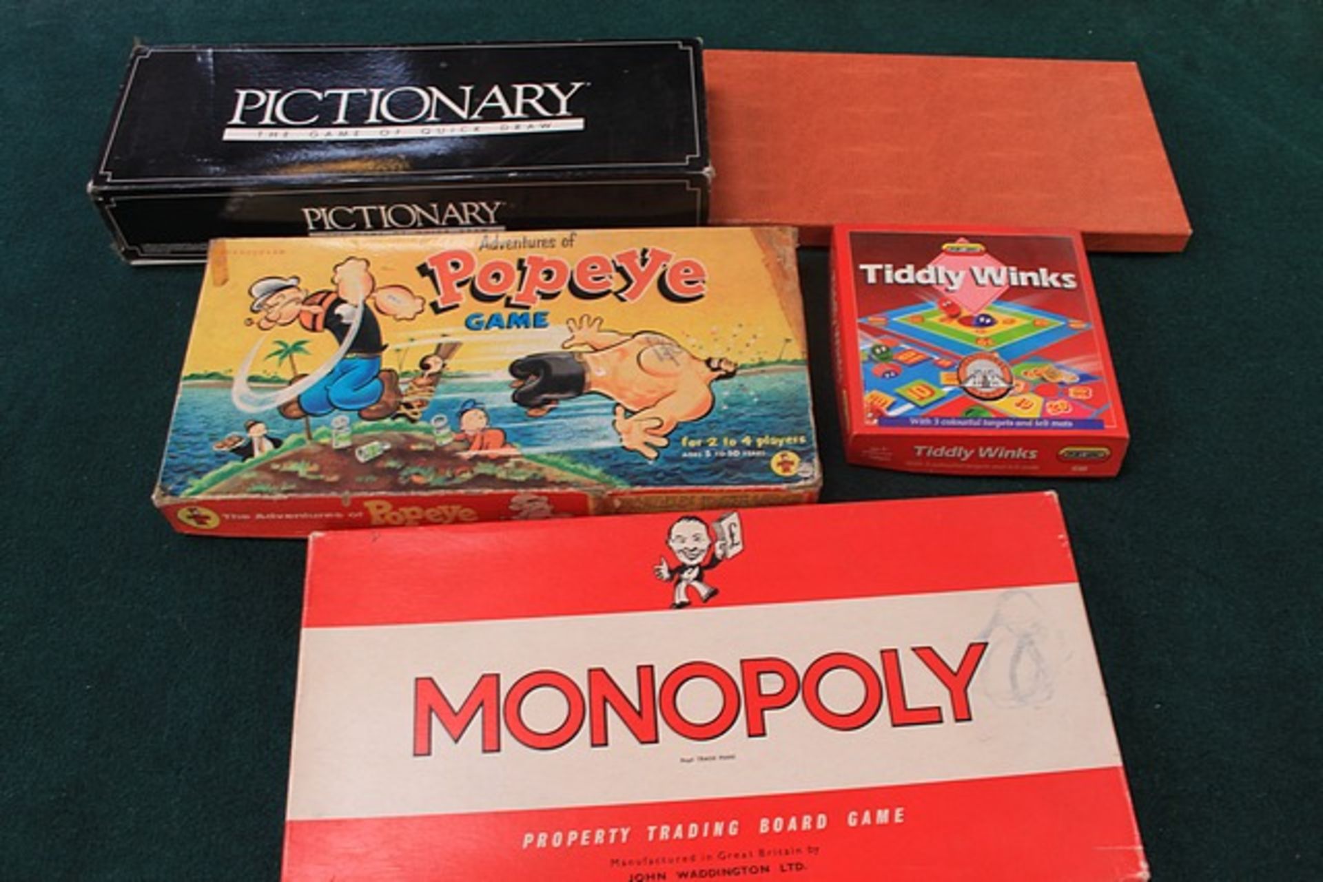 5 x Board Games Tiddly Winks Chess The Adventures Of Popeye Pictionary & Monopoly All Boxed