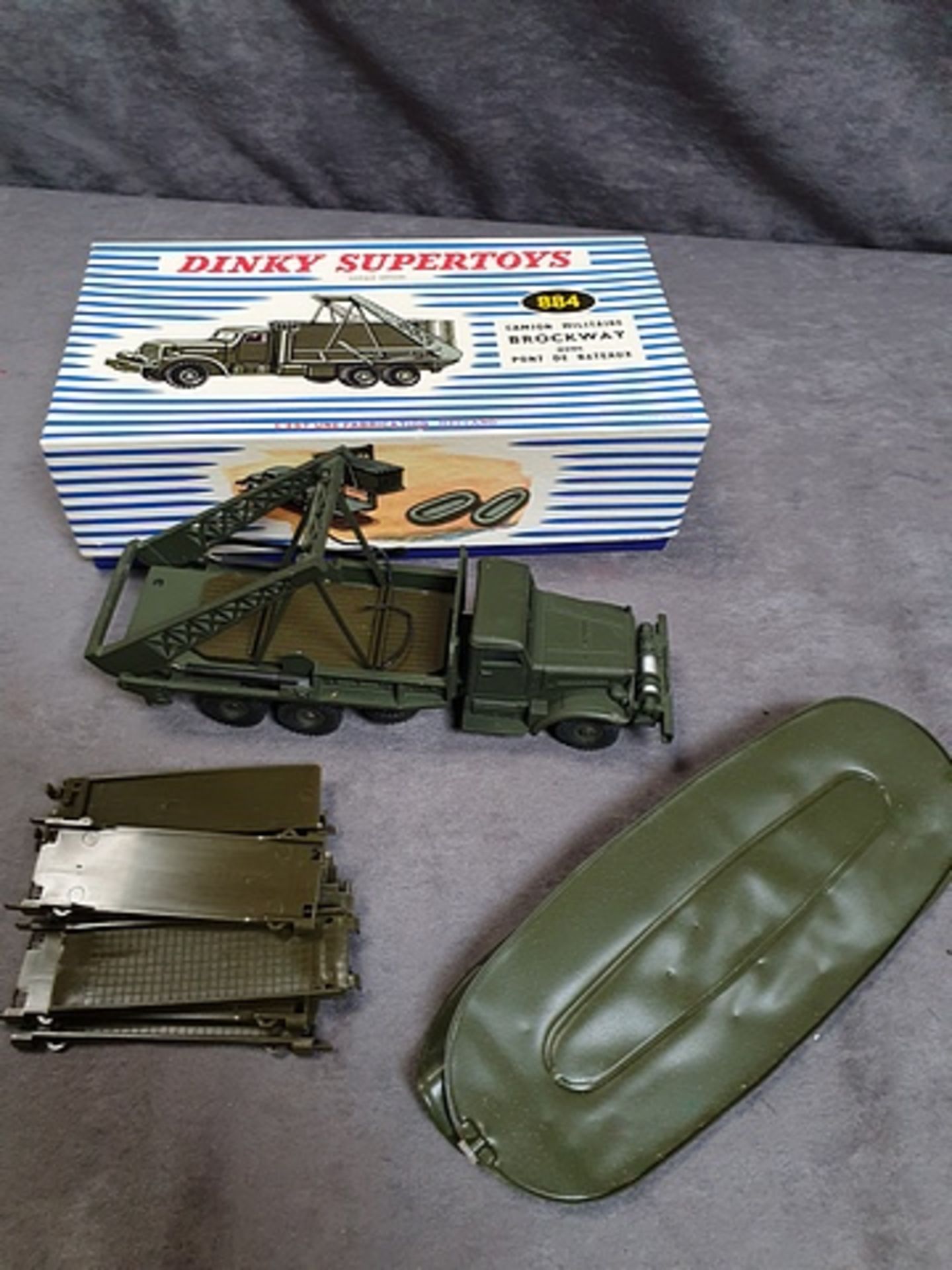 Dinky Diecast Toys # 884 French Brockway Military Truck With Bridge Of Boats in a crisp Box