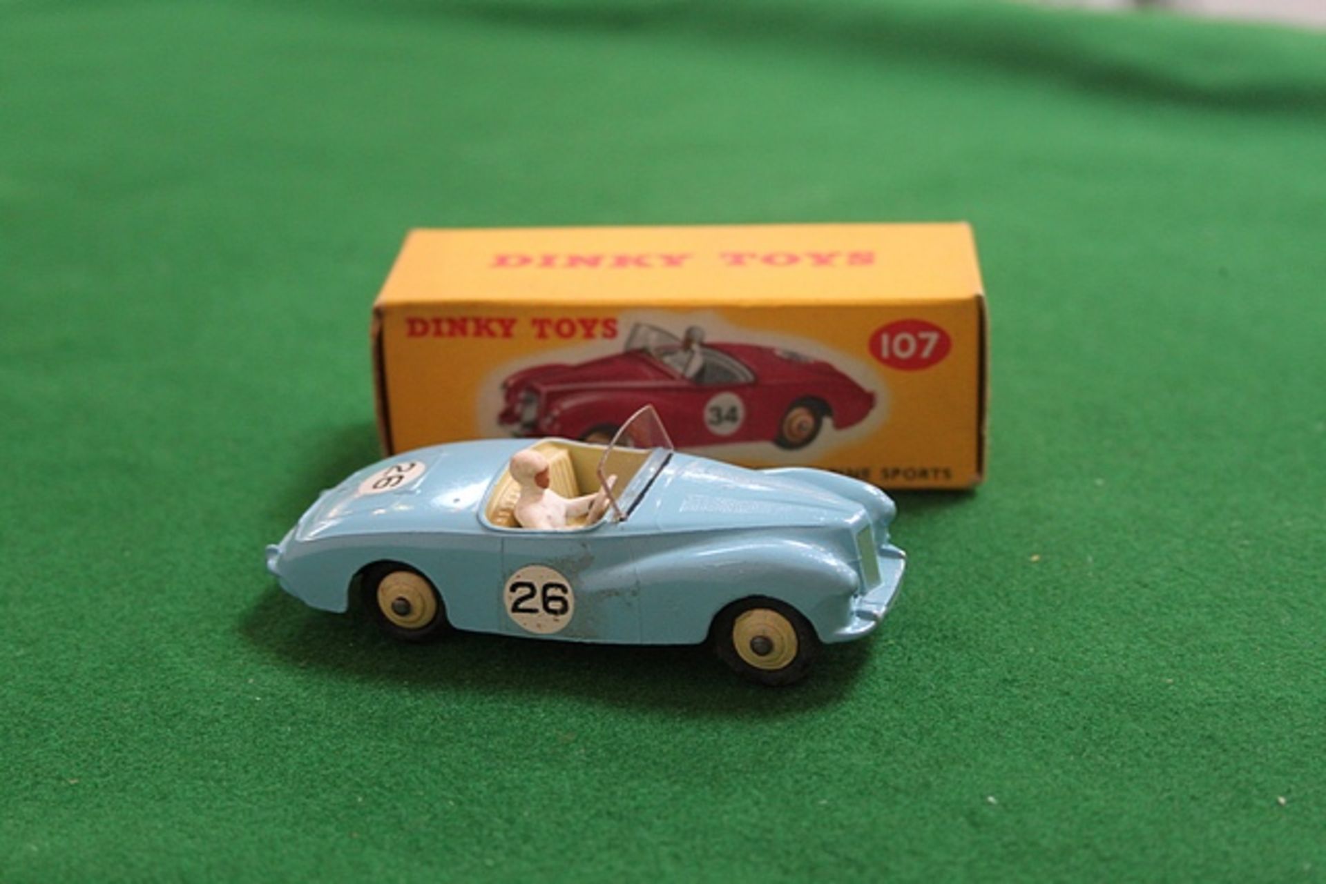 Dinky Toys Diecast #107 Sunbeam Alpine Sports In Blue With Racing #26 Complete With Box