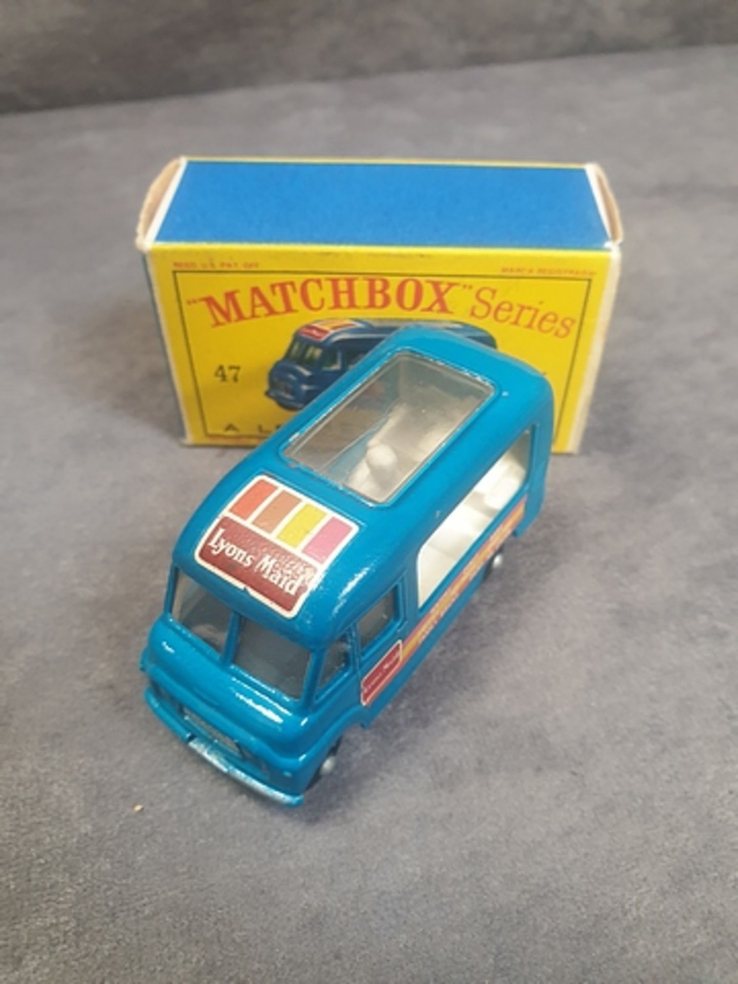 Matchbox Lesney # 47 metallic blue Lyons Maid Ice Cream Mobile Shop in a crisp Box