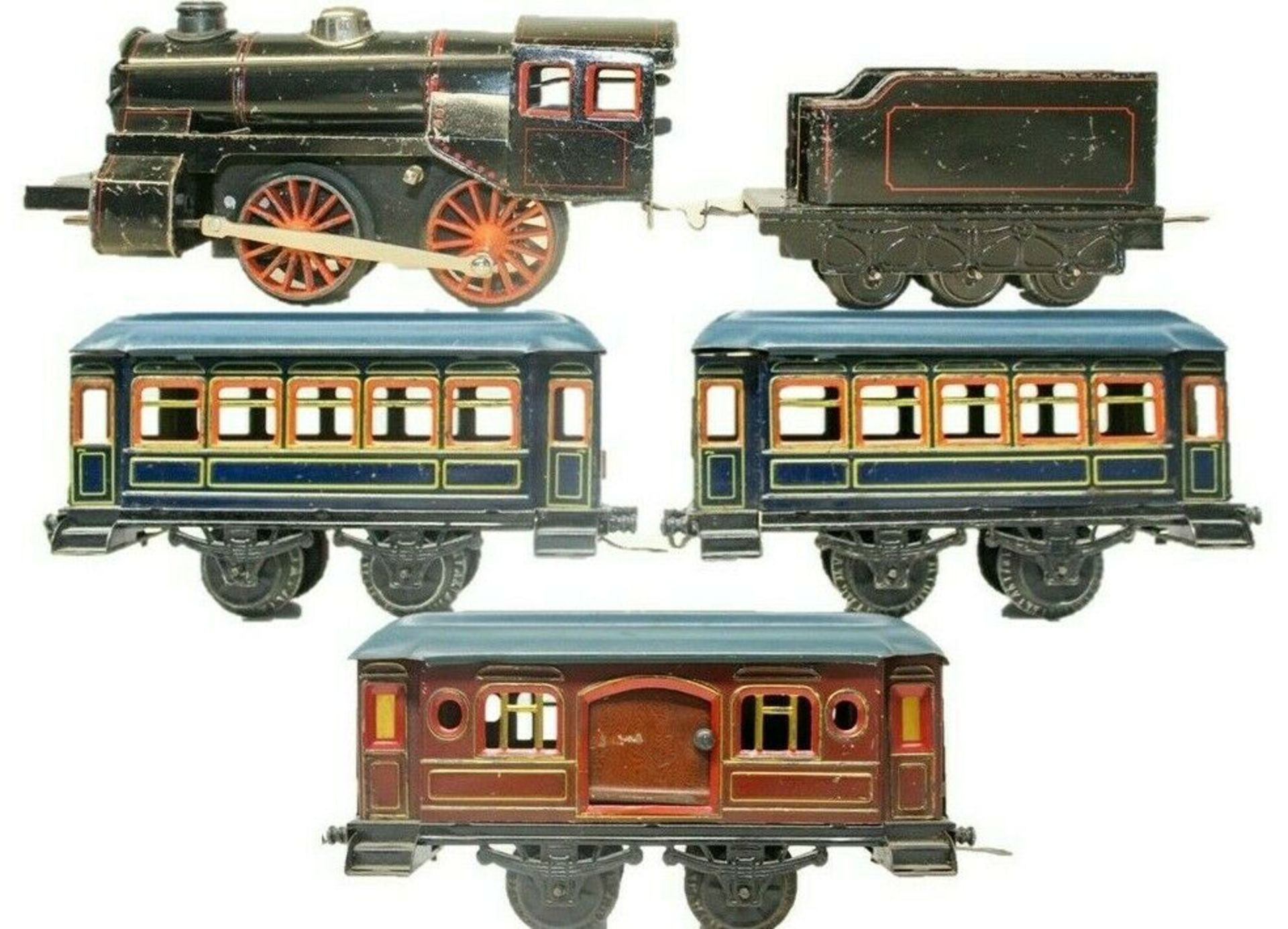 Karl Bub (KBN) Clockwork 0-Gauge Locomotive Vintage Large Passenger Train Set Tin Lithograp Large