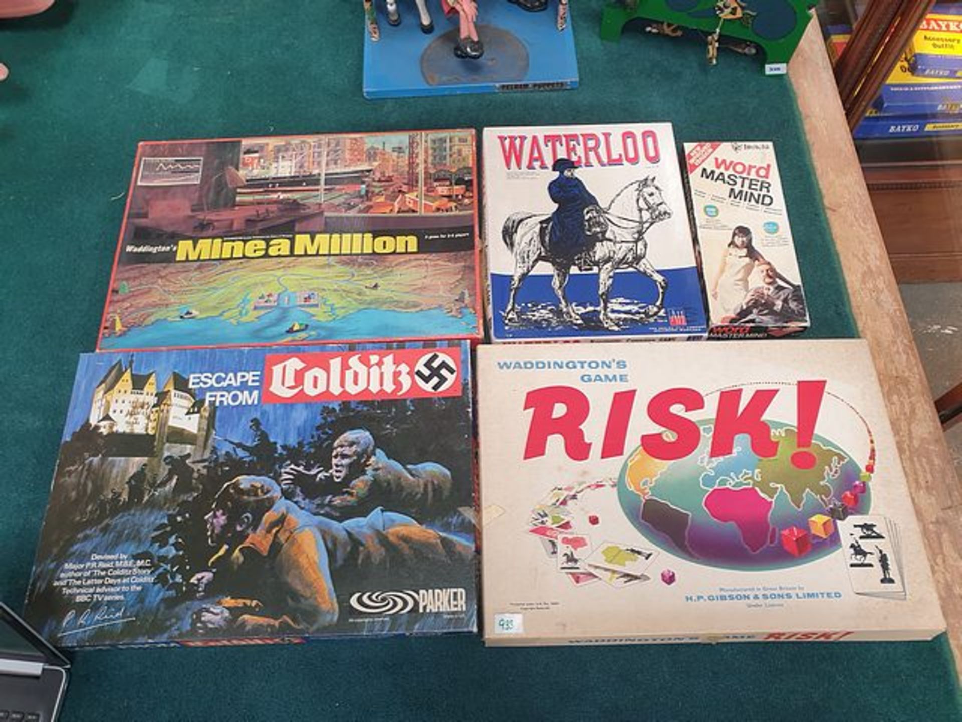 5 X Board Games Comprising Of; Word Master Mind, Waterloo Napoleonic Campaign Game, Mine A