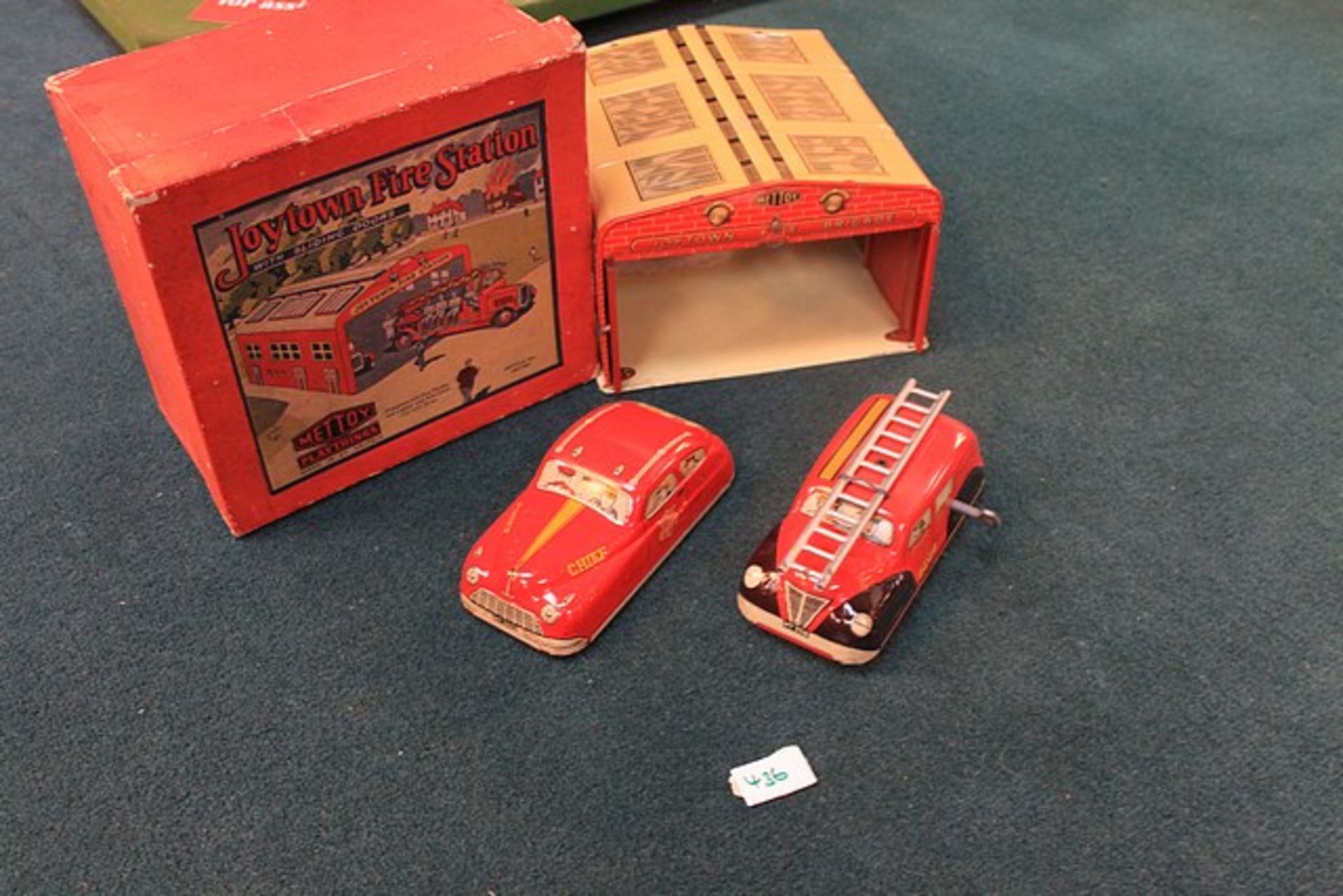 Mettoy Playthings Joytown Fire Station With Sliding Doors No 6201/1022 With Fire Truck And Fire