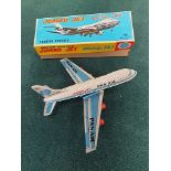 T.T. Toy company (Japan) tin friction powered Pan Am boeing 747 Jumbo Jet airplane complete with