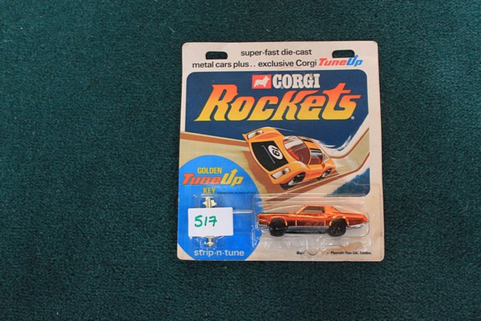 Corgi Rockets Superfast Metal Car With Golden Tune Up Key Orange With Black Bonnet In Original