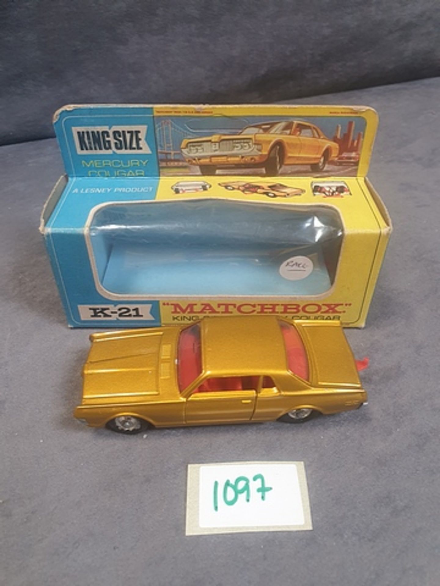 Matchbox Lesney #K-21 King Size Mercury Cougar Model is in Mint condition in mint box - Image 2 of 2
