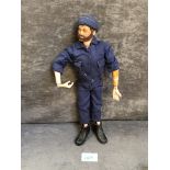 Vintage Action Man Figure With Riveted Joints And Wearing Navy Outfit