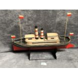 Vintage Handmade Built Tin Boat With Built-In Stand Red Green Black And Brown