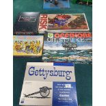 5 X Board Games Comprising Of; Outburst, Red Indian Shooting Game, Gettysburg Civil War Battle Game