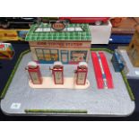 Very Rare 1950's/60's Tinplate battery operated Esso Garage Forecourt With Three Pumps And Working
