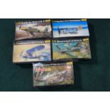 5 X Heller 1/72 Scale Kits Comprising Of #282 Supermarine Spitfire Mk XVI E.#80236 Messerschmitt